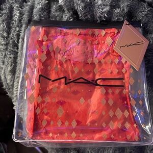 MAC Cosmetics Clear Travel Bag with Pink/Coral Insert and Gold Diamond Accents